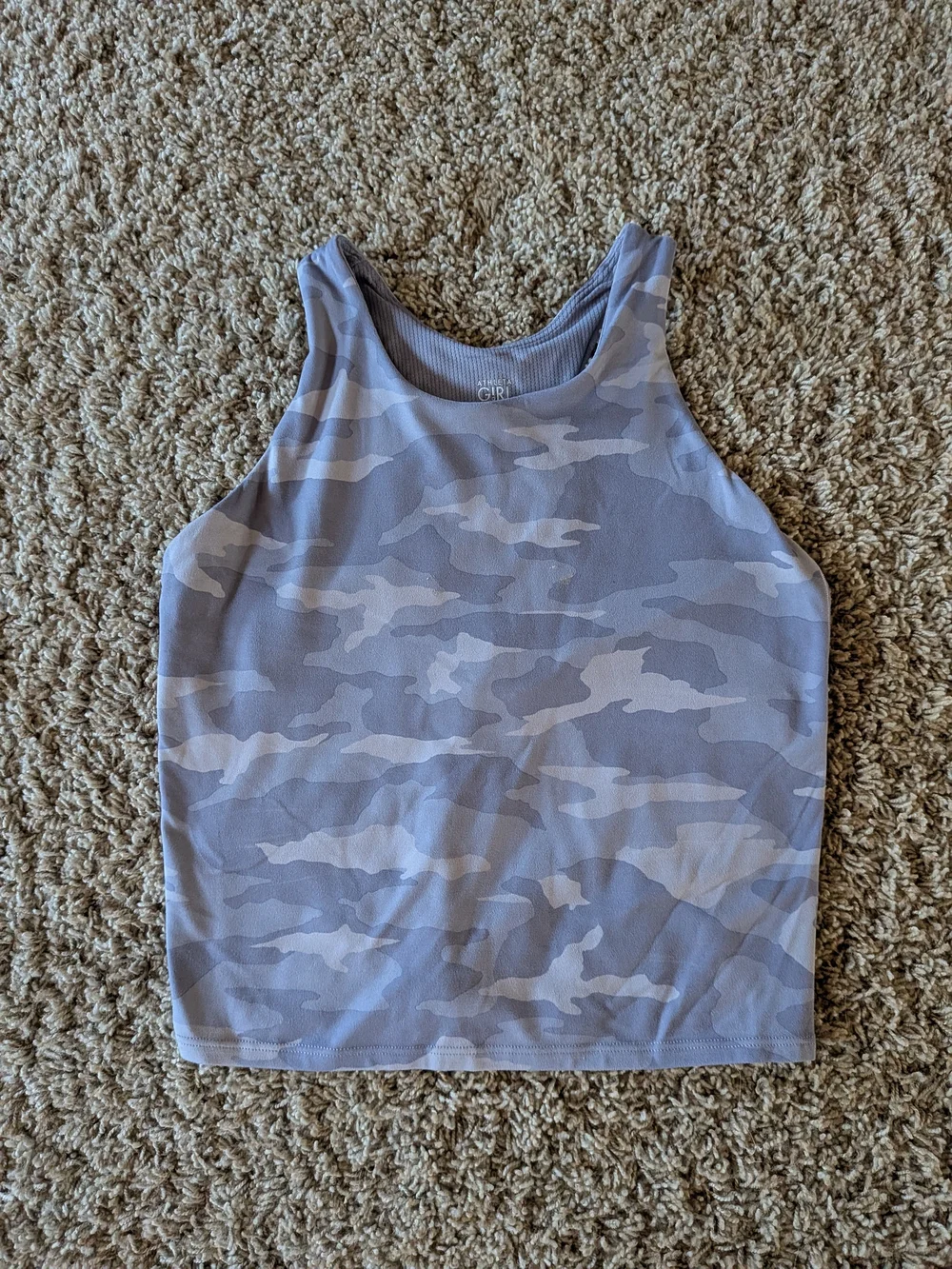 Athleta Girls Gray and White Camo High-Neck Tank